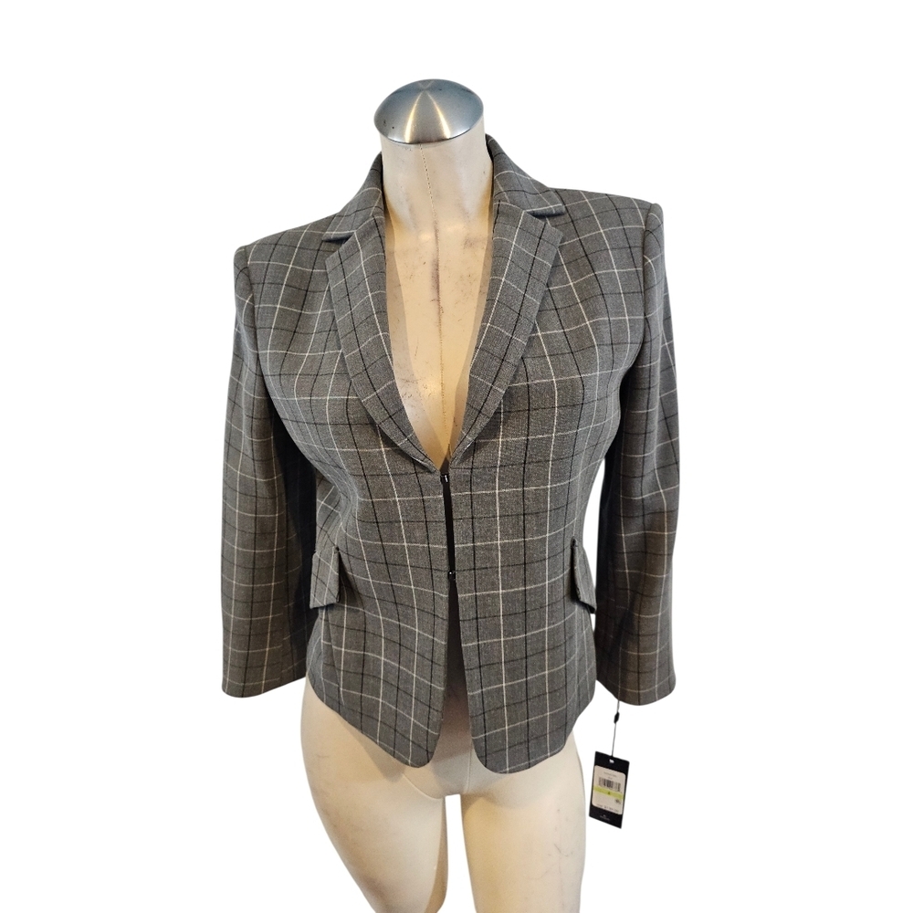 Tommy Hilfiger Grey Plaid Peplum Jacket Size 4